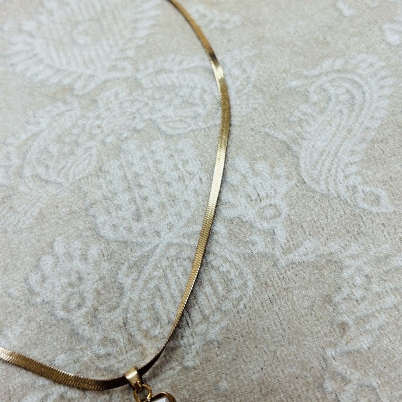 Vintage Herringbone Gold Tone Necklace White Quartz Stone Long Bar Pendant - Picture 3 of 16
